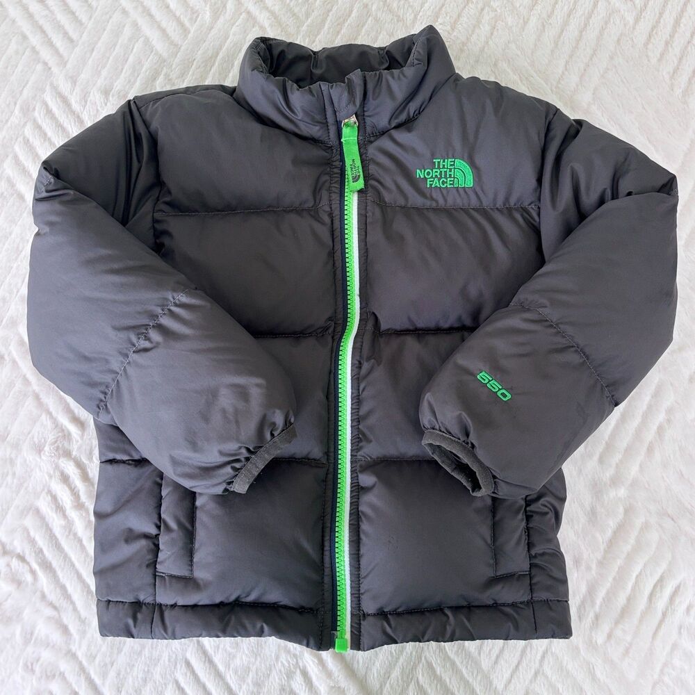 The North Face Toddler 4T Nuptse 550 Down Puffer Jacket Gray Green Boys Coat